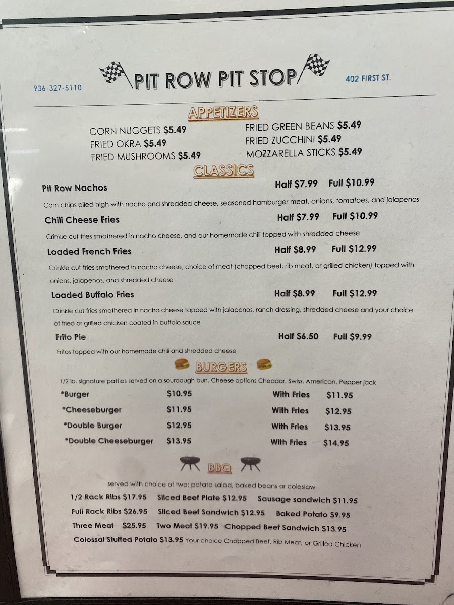 Pit Row Pit Stop Menu - Image 1